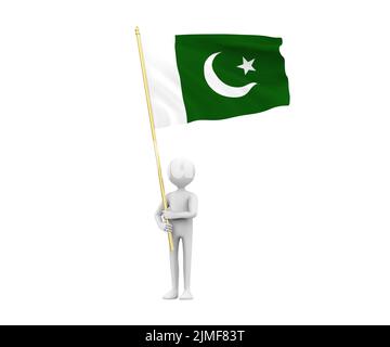 3D Illustration eines Zeichentrickfilms mit der Nationalflagge Pakistans Stockfoto