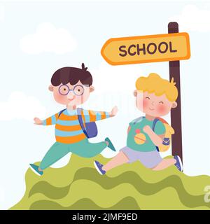 Choolchildren zurück zur Schule flach Illustration Vektor Stock Vektor