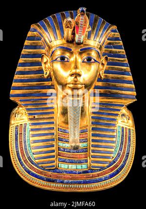 Tutanchamuns goldene Totenmaske auf schwarzem Untergrund. King Tut. Stockfoto