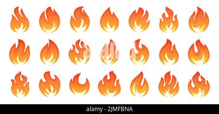 Flame, rote heiße Lagerfeuer Set Vektor-Symbole. Symbol für lodernde, brennende Hitze. Zündkonzept. Vektor isoliert Stock Vektor
