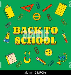 Grünes „Back to School“-Banner im Retro-Groove-Stil Stock Vektor