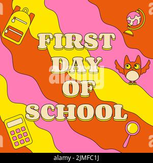 „First Day of School Back to School“-Banner im Groove-Stil Stock Vektor
