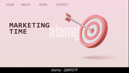 3D Marketing-Zeitkonzept. Rotes Ziel und Pfeile. Zielkonzept Business Finance. Marketing-Zeit-Konzept. 3D Rendern. Vektorgrafik Stock Vektor