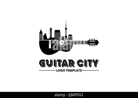 Gitarre Und Stadtbild Logo Design Stock Vektor