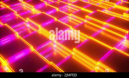 Oberfläche aus Neonwürfeln Stockfoto