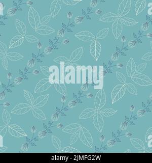 Puder blau Linie Kunst Blätter floral elegant Vektor nahtlose Muster Hintergrund Stock Vektor