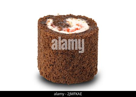 Köstliche Mini Black Forest Schokoladenkuchenrolle mit weißer Creme gefüllt. Stockfoto