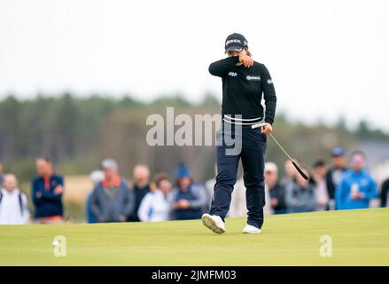 Koreas sei Young Kim auf dem Grün 5. am dritten Tag der AIG Women's Open im Muirfield in Gullane, Schottland. Bilddatum: Samstag, 6. August 2022. Stockfoto