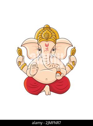 Happy Ganesh Chaturthi und Diwali Grafik Ressource. Lord Ganesha ji, ganapati, ganesha, vinayaka, Ganpati. Sitzende Pose vier Arme in safranrotem Tuch Stock Vektor