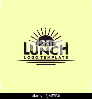 Lettering Lunch Mit Sun Fork Löffel Icon Für Restaurant Logo Template Stock Vektor