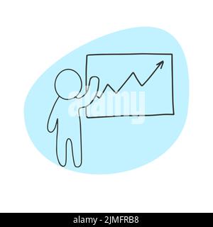 Wachstumsdiagramm man Making Präsentation wirtschaftliche Entwicklung des Unternehmens Symbol in Doodle-Stil Stock Vektor