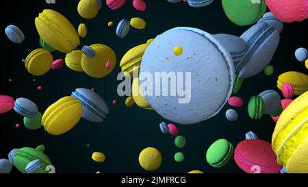 Regen fallender Makronen Stockfoto