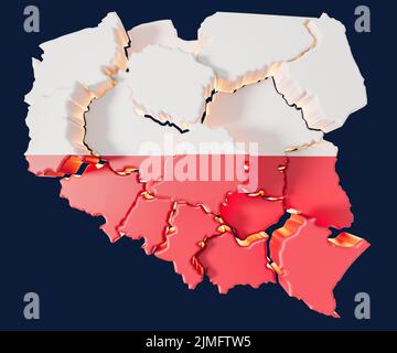 Polen Karte mit Offset-Regionen 3D Rendern Stockfoto