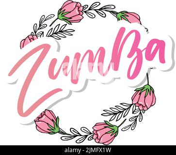 Zumba Dance Studio Text. Kalligraphie Wort Banner Design. Aerobe Fitness. Vektor-Handschriftzug Illustration auf weißem Hintergrund. Stock Vektor