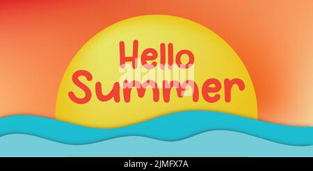 Ein Sonnenuntergang Vektor-Design mit dem Text hallo Sommer Stock Vektor