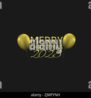 Frohe Weihnachten 2023. Goldene Ballons, Vektor Stock Vektor