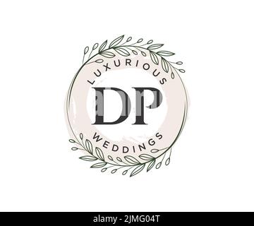 DP Initialen Brief Hochzeit Monogramm Logos Vorlage, handgezeichnete moderne minimalistische und florale Vorlagen für Einladungskarten, Save the Date, elegant Stock Vektor