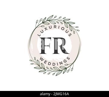 FR Initialen Brief Hochzeit Monogramm Logos Vorlage, handgezeichnete moderne minimalistische und florale Vorlagen für Einladungskarten, Save the Date, elegant Stock Vektor