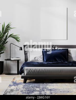 Blank Leinwand Modell in modernen Schlafzimmer Interieur für Modell, 3D Illustration Stockfoto