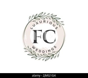 FC Initialen Brief Hochzeit Monogramm Logos Vorlage, handgezeichnete moderne minimalistische und florale Vorlagen für Einladungskarten, Save the Date, elegant Stock Vektor