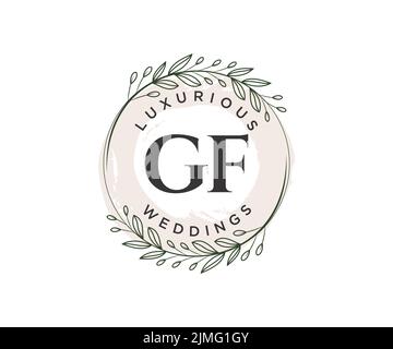 GF Initials Letter Hochzeitslogo-Vorlage, handgezeichnete moderne minimalistische und florale Vorlagen für Einladungskarten, Save the Date, elegant Stock Vektor