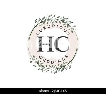 HC Initialen Brief Hochzeit Monogramm Logos Vorlage, handgezeichnete moderne minimalistische und florale Vorlagen für Einladungskarten, Save the Date, elegant Stock Vektor