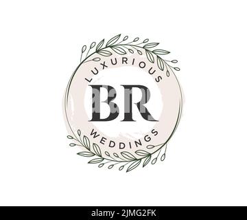 BR Initialen Brief Hochzeit Monogramm Logos Vorlage, handgezeichnete moderne minimalistische und florale Vorlagen für Einladungskarten, Save the Date, elegant Stock Vektor