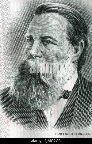 Friedrich Engels Porträt aus altem deutschen Geld - Mark Stockfoto