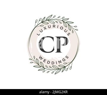 CP Initialen Brief Hochzeit Monogramm Logos Vorlage, handgezeichnete moderne minimalistische und florale Vorlagen für Einladungskarten, Save the Date, elegant Stock Vektor