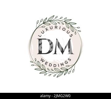 DM Initialen Brief Hochzeit Monogramm Logos Vorlage, handgezeichnete moderne minimalistische und florale Vorlagen für Einladungskarten, Save the Date, elegant Stock Vektor