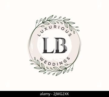 LB Initialen Brief Hochzeit Monogramm Logos Vorlage, handgezeichnete moderne minimalistische und florale Vorlagen für Einladungskarten, Save the Date, elegant Stock Vektor