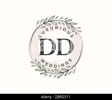 DD Initials Letter Hochzeit Monogramm Logos Vorlage, handgezeichnete moderne minimalistische und florale Vorlagen für Einladungskarten, Save the Date, elegant Stock Vektor