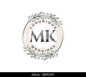 MK Initialen Brief Hochzeit Monogramm Logos Vorlage, handgezeichnete moderne minimalistische und florale Vorlagen für Einladungskarten, Save the Date, elegant Stock Vektor