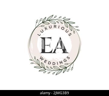 EA Initials Letter Hochzeitslogo-Vorlage, handgezeichnete moderne minimalistische und florale Vorlagen für Einladungskarten, Save the Date, elegant Stock Vektor