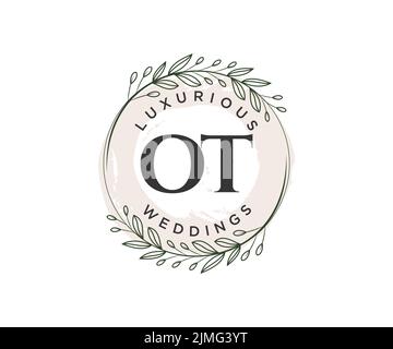 OT Initialen Brief Hochzeit Monogramm Logos Vorlage, handgezeichnete moderne minimalistische und florale Vorlagen für Einladungskarten, Save the Date, elegant Stock Vektor