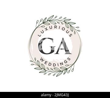 GA Initialen Brief Hochzeit Monogramm Logos Vorlage, handgezeichnete moderne minimalistische und florale Vorlagen für Einladungskarten, Save the Date, elegant Stock Vektor