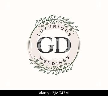 GD Initialen Brief Hochzeit Monogramm Logos Vorlage, handgezeichnete moderne minimalistische und florale Vorlagen für Einladungskarten, Save the Date, elegant Stock Vektor