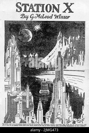 Station X von G. McLeod Winsor. Illustration von Frank R. Paul aus Amazing Stories, Juli 1926. Stockfoto