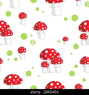 Nahtloses Muster. Pilz-Toadstool. Pilz auf weißem Hintergrund. Vektorgrafik im flachen Stil. Kann zum Drucken von Verpackungen oder einer sich wiederholenden BA verwendet werden Stock Vektor