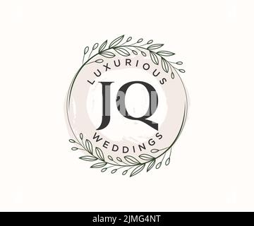 JQ Initialen Brief Hochzeit Monogramm Logos Vorlage, handgezeichnete moderne minimalistische und florale Vorlagen für Einladungskarten, Save the Date, elegant Stock Vektor