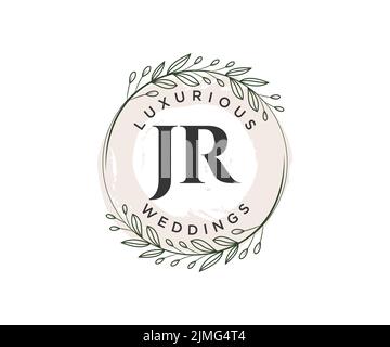 JR Initials Letter Hochzeitslogo-Vorlage, handgezeichnete, moderne, minimalistische und florale Vorlagen für Einladungskarten, Save the Date, elegant Stock Vektor