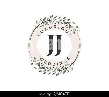 JJ Initialen Brief Hochzeit Monogramm Logos Vorlage, handgezeichnete moderne minimalistische und florale Vorlagen für Einladungskarten, Save the Date, elegant Stock Vektor