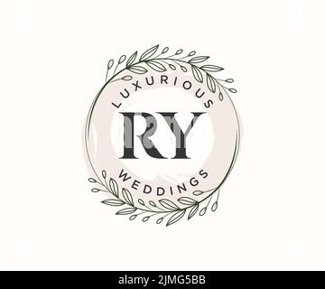 RY Initialen Brief Hochzeit Monogramm Logos Vorlage, handgezeichnete moderne minimalistische und florale Vorlagen für Einladungskarten, Save the Date, elegant Stock Vektor