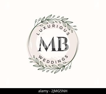 MB Initialen Brief Hochzeit Monogramm Logos Vorlage, handgezeichnete moderne minimalistische und florale Vorlagen für Einladungskarten, Save the Date, elegant Stock Vektor