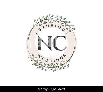 NC Initialen Brief Hochzeit Monogramm Logos Vorlage, handgezeichnete moderne minimalistische und florale Vorlagen für Einladungskarten, Save the Date, elegant Stock Vektor