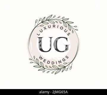 UG Initialen Brief Hochzeit Monogramm Logos Vorlage, handgezeichnete moderne minimalistische und florale Vorlagen für Einladungskarten, Save the Date, elegant Stock Vektor