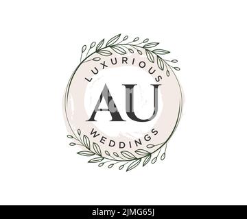 AU Initialen Brief Hochzeit Monogramm Logos Vorlage, handgezeichnete moderne minimalistische und florale Vorlagen für Einladungskarten, Save the Date, elegant Stock Vektor