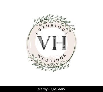 VH Initialen Brief Hochzeit Monogramm Logos Vorlage, handgezeichnete moderne minimalistische und florale Vorlagen für Einladungskarten, Save the Date, elegant Stock Vektor