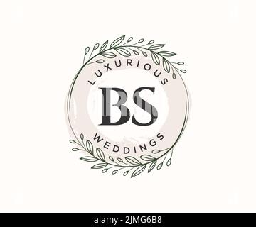 BS Initialen Brief Hochzeit Monogramm Logos Vorlage, handgezeichnete moderne minimalistische und florale Vorlagen für Einladungskarten, Save the Date, elegant Stock Vektor