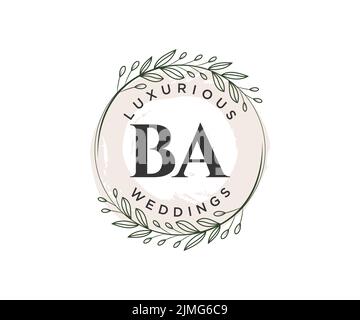 BA Initialen Brief Hochzeit Monogramm Logos Vorlage, handgezeichnete moderne minimalistische und florale Vorlagen für Einladungskarten, Save the Date, elegant Stock Vektor